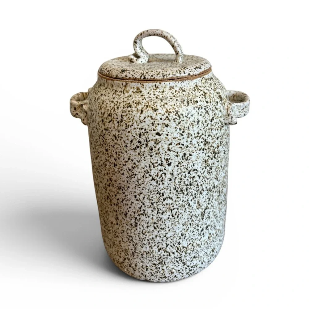 Handmade Speckled Ceramic Lidded Canister Rustic Stoneware Jar with Handles 10